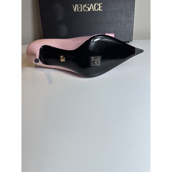 Authentic Versace Pink Patent Leather Pointed Toe Heels Medusa Size 38.5 - Picture 9 of 12
